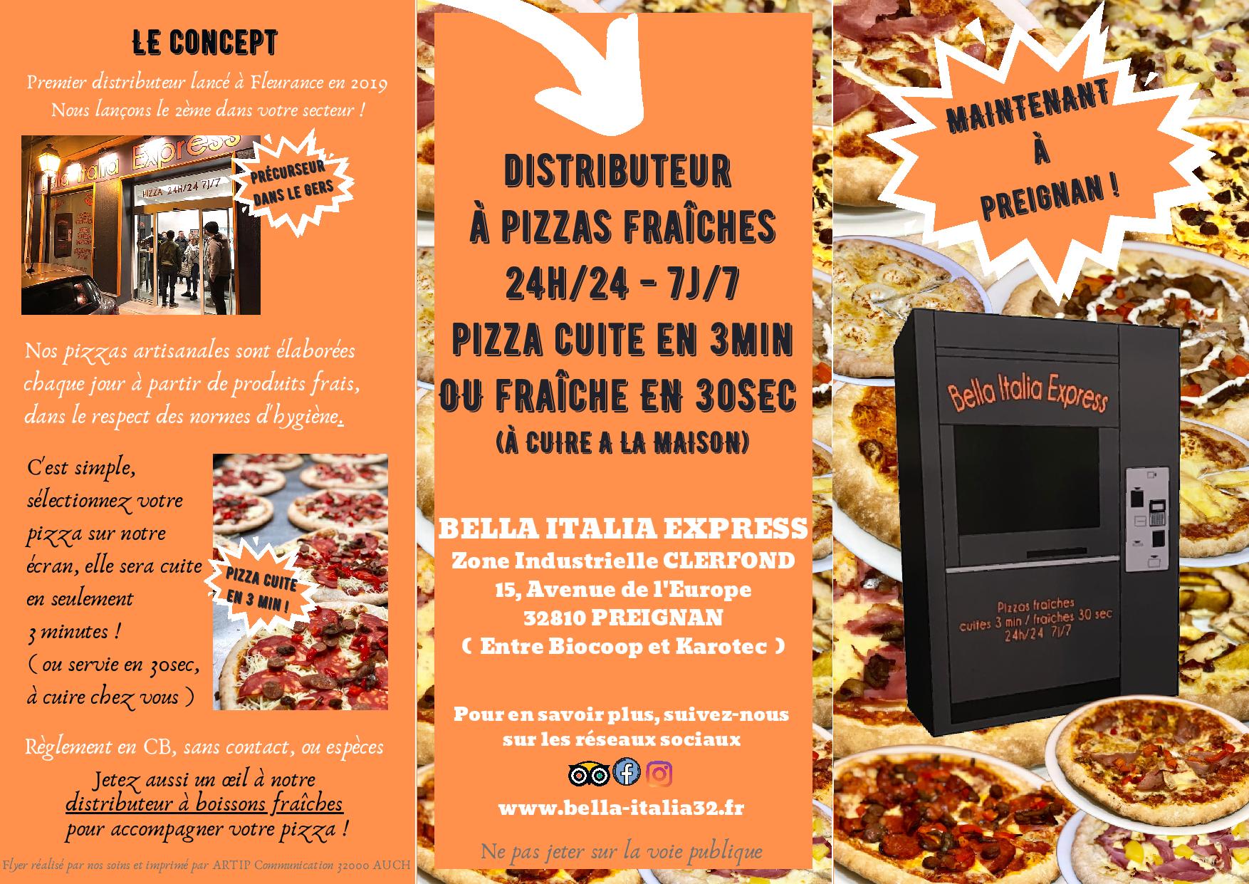 Distributeur automatique de pizzas fraîches Gers - Pizzeria BELLA ITALIA